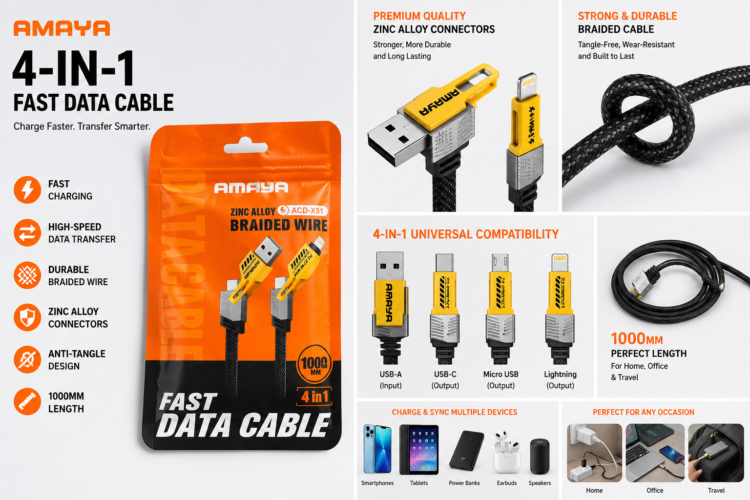 Amaya ACD-X51 4-in-1 fast charging cable